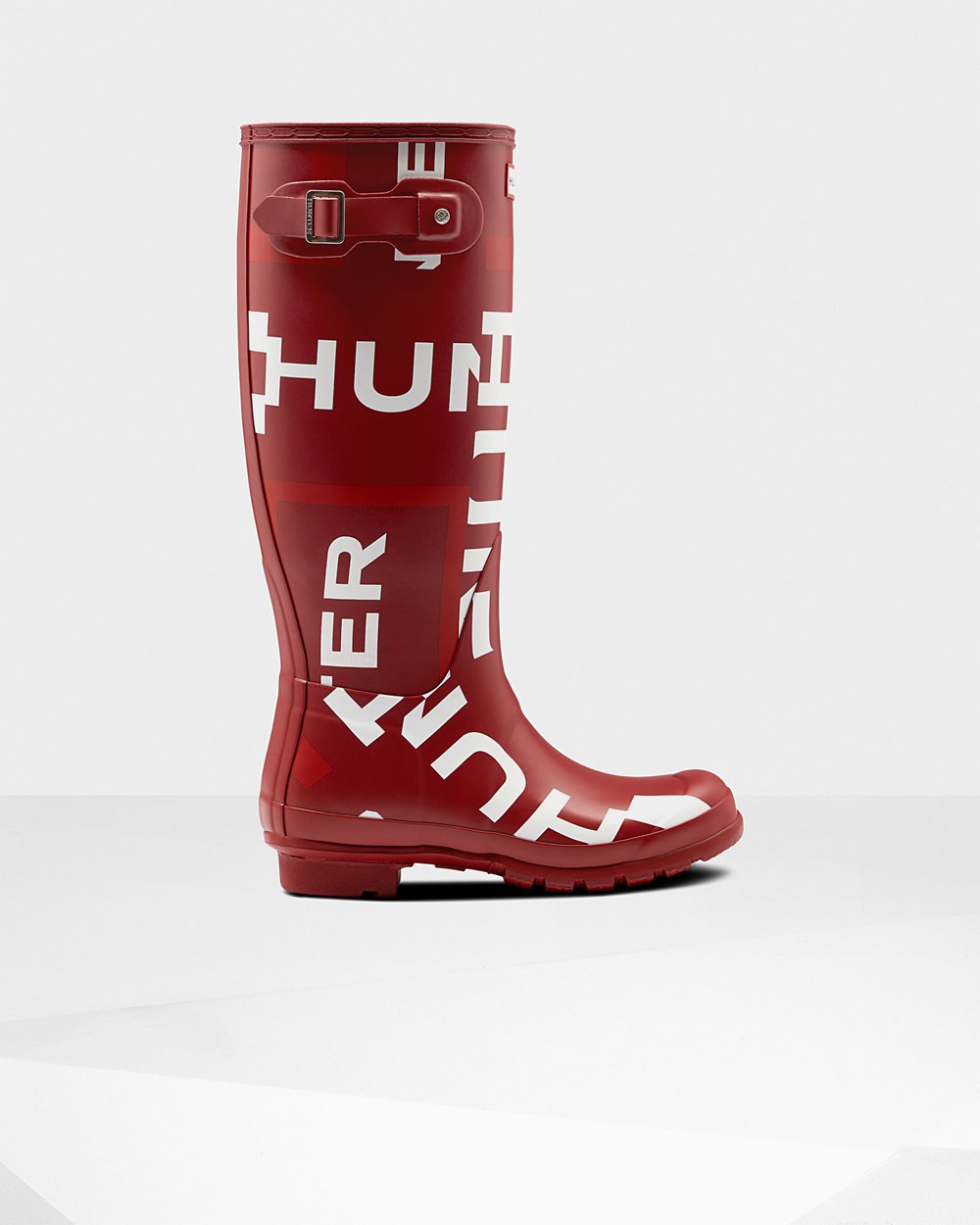 Womens Hunter Original Exploded Logo - Tall Rain Boots Grey Red - 9837-DIFHL